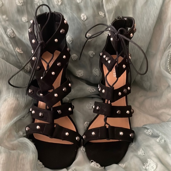 Express Black and Silver Strappy Heels with Studded Details - Picture 5 of 9